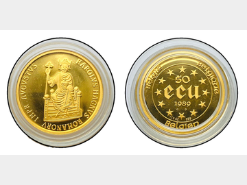1989 BELGIUM (.999) GOLD 1/2oz 50 ECU COIN (FIRST YEAR OF ISSUE)