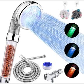 LED SHOWER HEAD WITH HIGH PRESSURE HANDHELD SHOWER HEAD WITH HOSE, HOLDER AND PTFE TAPE, ETC., 3 WATER CONTROLLED WATER TEMPERATUR