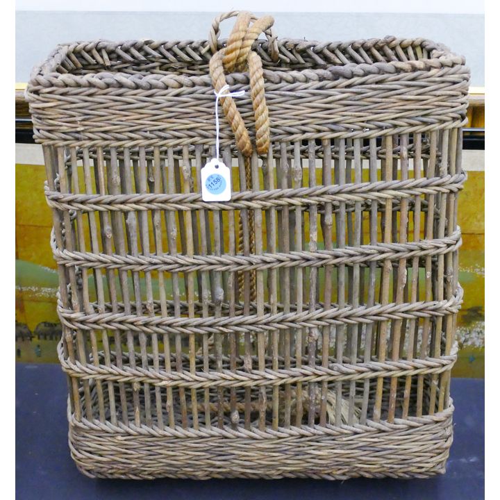 Primitive Woven Twig Handled Basket 19''x16''