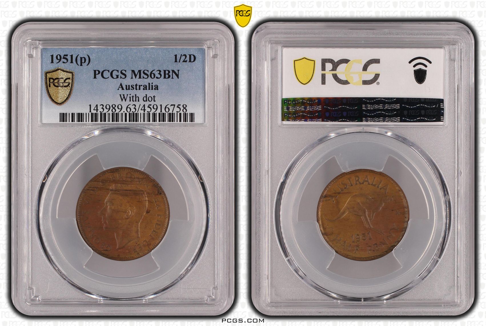 1951(p) Australia Half Penny With dot PCGS - MS63BN -758