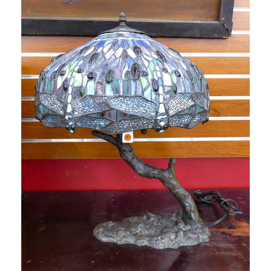 Tiffany Style Dragonfly Leaded Glass Table Lamp 24''x19''