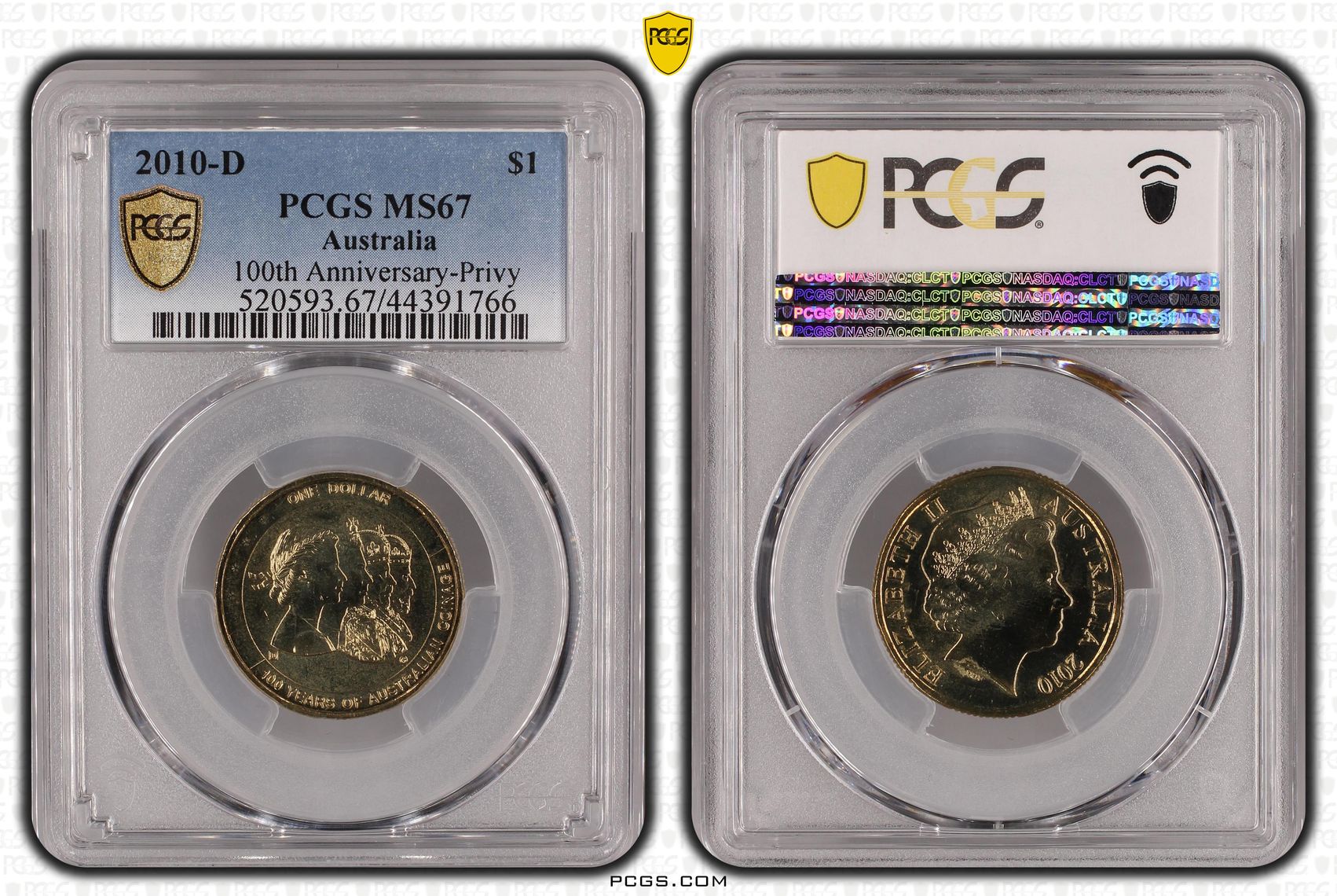 2010-D Australia One Dollar, $1 100th Anniversary-Privy PCGS - MS67 POP 5/0 -766