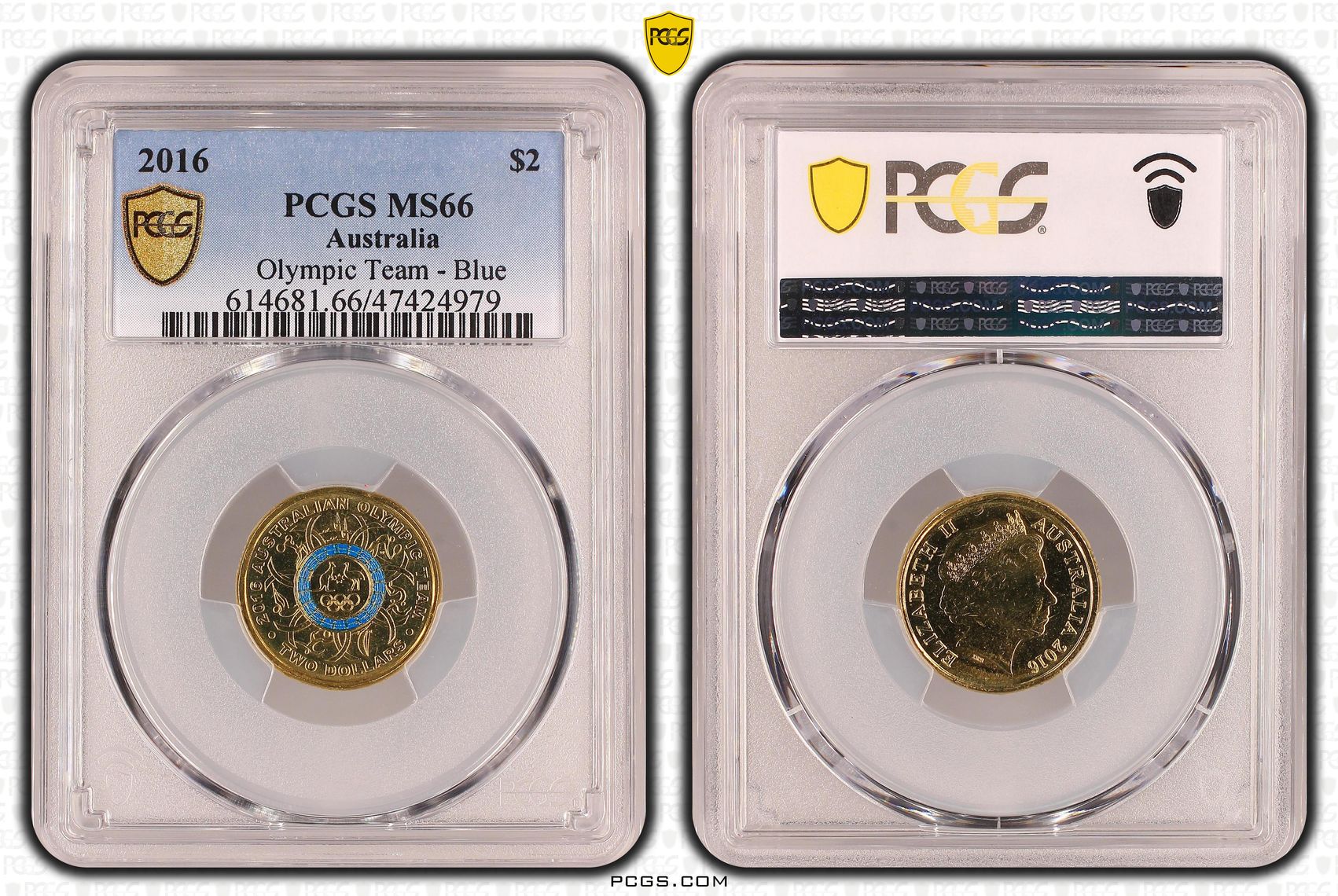 417 · Elizabeth II, Olympic Team - Blue , Two Dollar, 2016, PCGS MS66