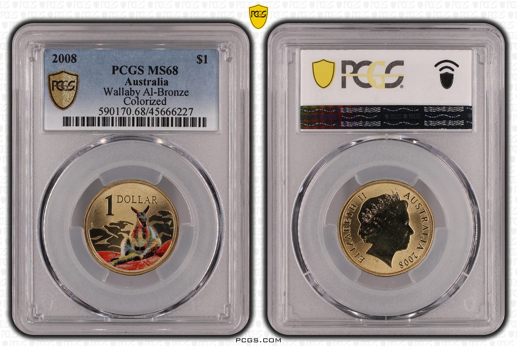 2008 Australia One Dollar, $1 Wallaby Al-Bronze PCGS - MS68 -227