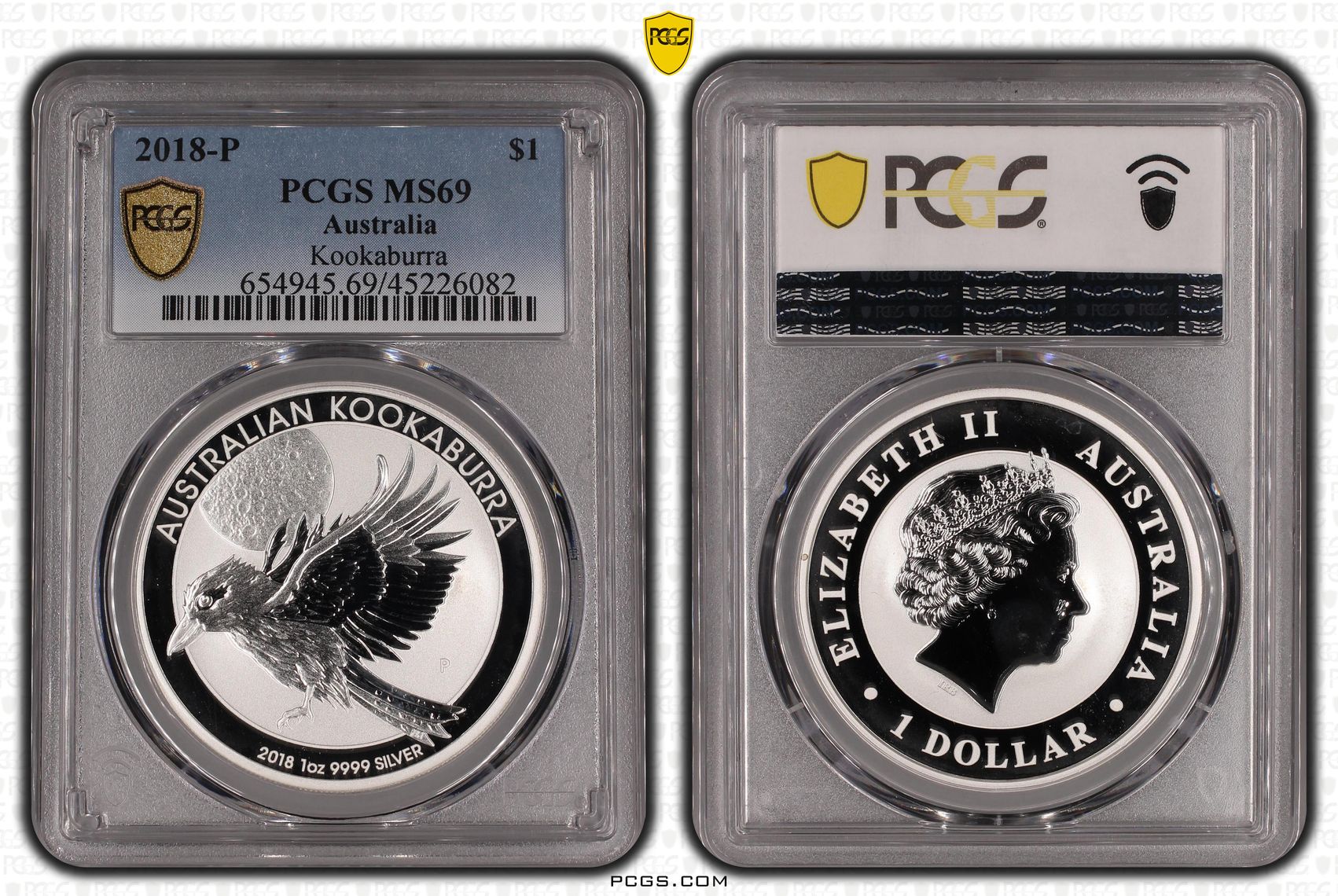 2018-P Australia One Dollar, $1 Silver Kookaburra PCGS - MS69 -082