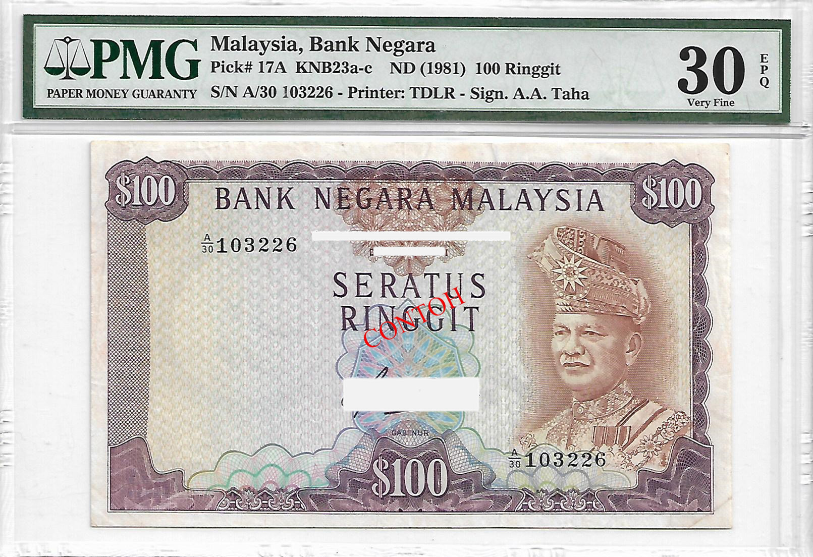 Malaysia 4th series 1981, $100, Last Prefix, PMG 30EPQ | Unique 