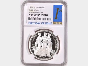 2021 ST HELENA SILVER PROOF 1 POUND THREE GRACES PF69 UCAM