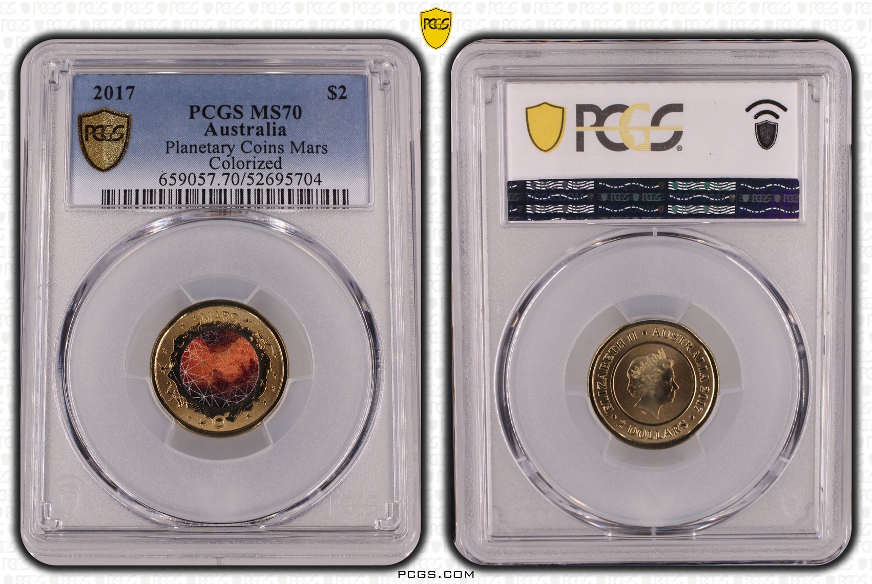 482 · Planetary Coins Mars Colourised, Two Dollar, 2017, PCGS MS70