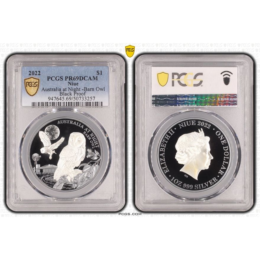 Niue, Australia at Night - Barn Owl, One Dollar, 2022, PCGS PR69DCAM