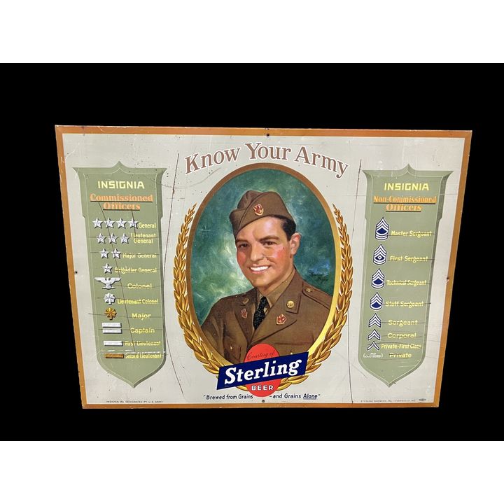 Sterling Beer Know Your Army Ranking Insignia Board Sign