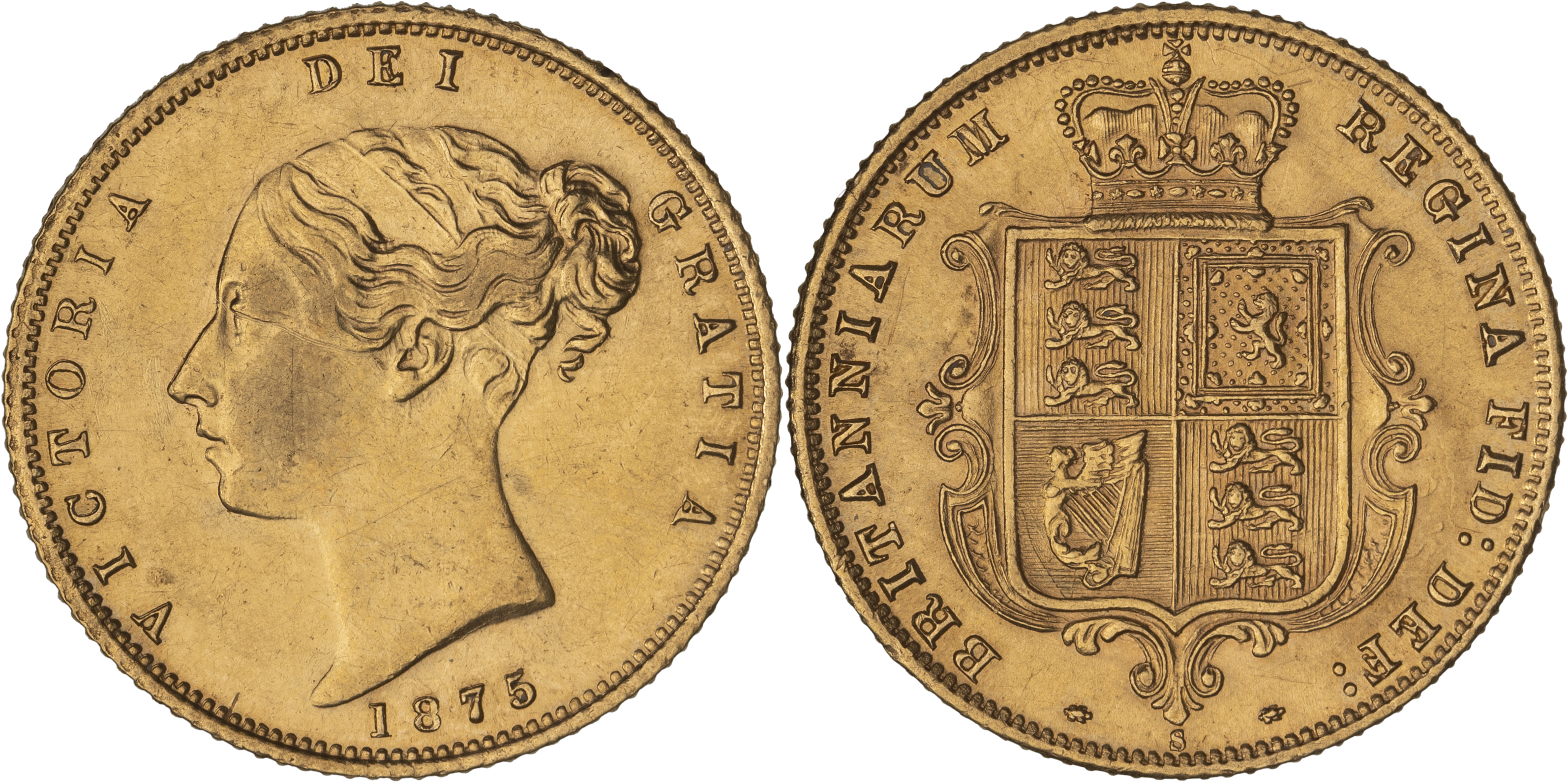 Victoria, Shield Reverse - Young Head, Half Sovereign, 1875-S, gEF