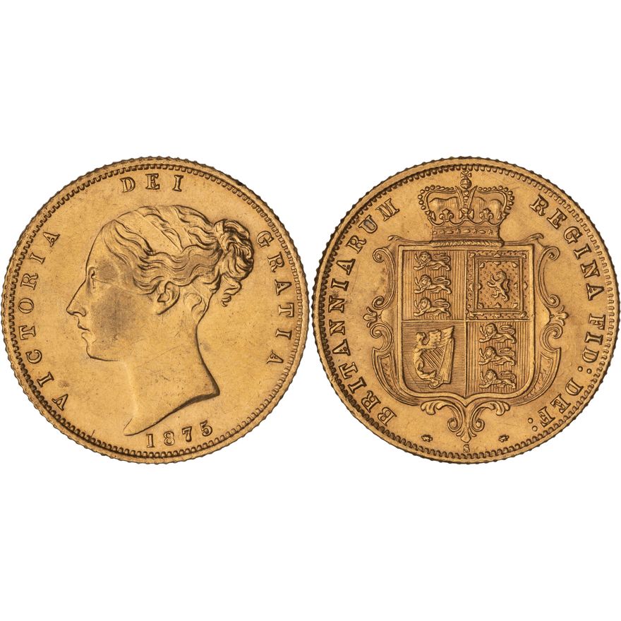 Victoria, Shield Reverse - Young Head, Half Sovereign, 1875-S,  gEF