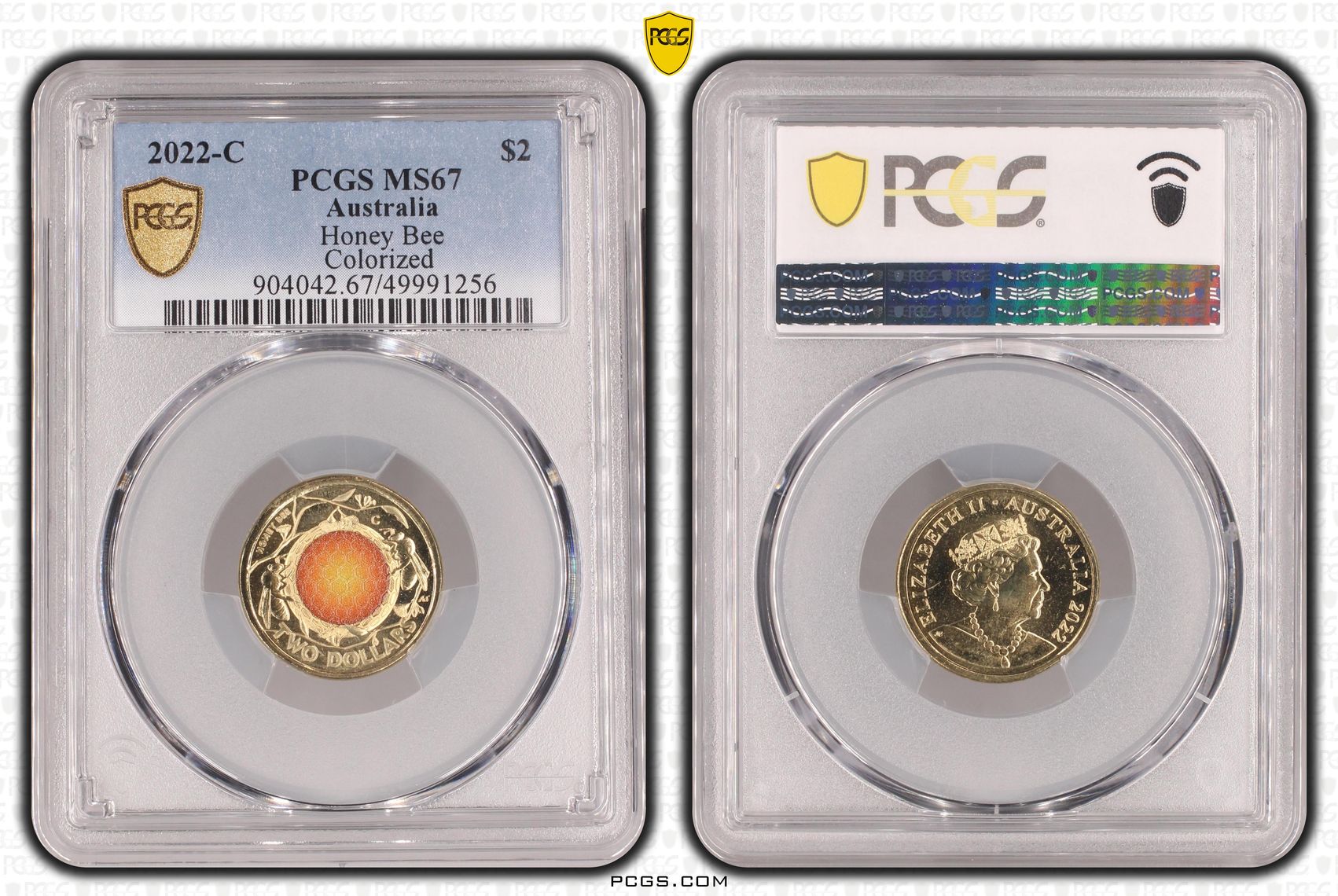 Honey Bee Colourised, Two Dollar, 2022-C, PCGS MS67