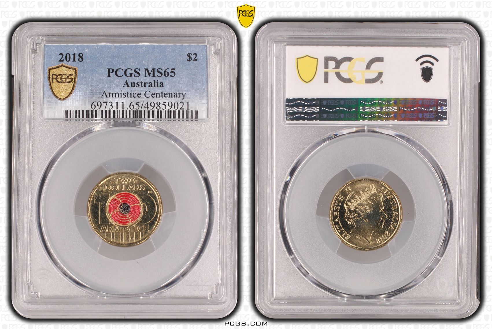 449 · Elizabeth II, Armistice Centenary , Two Dollar, 2018, PCGS MS65