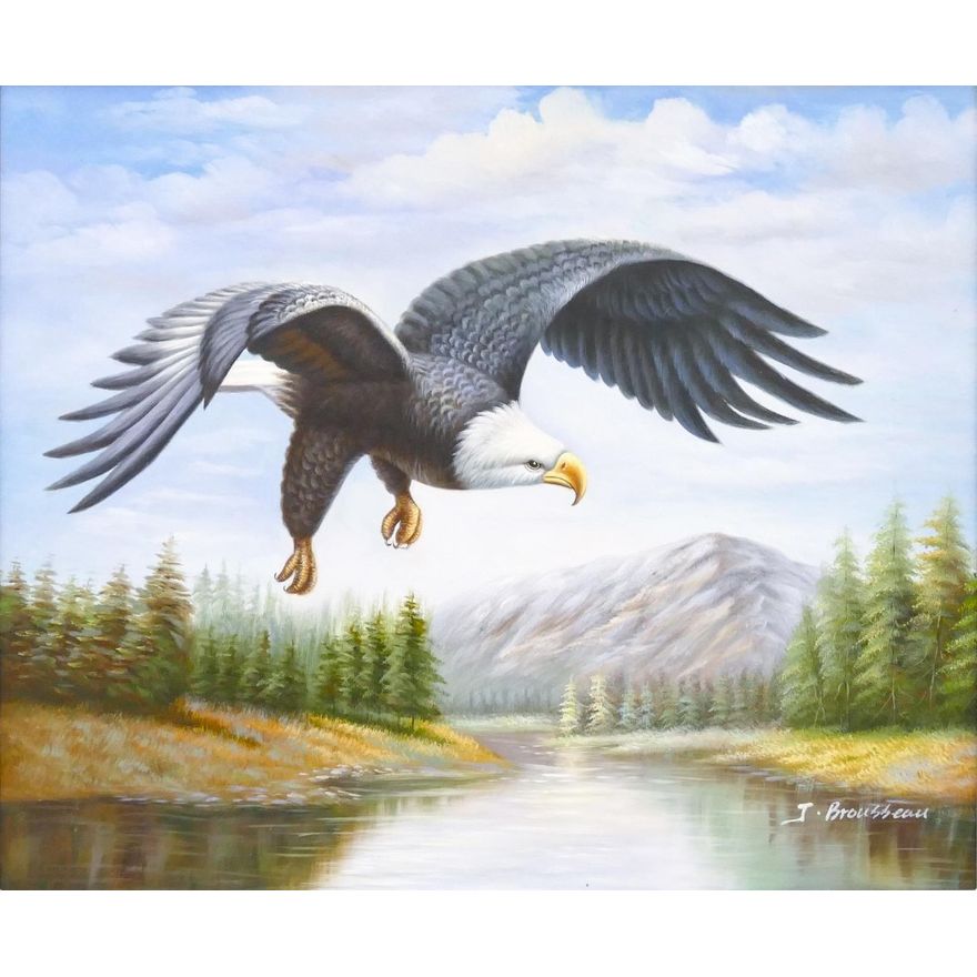 J. Brousseau ''American Eagle" Oil on Canvas Framed 25'' x 29''