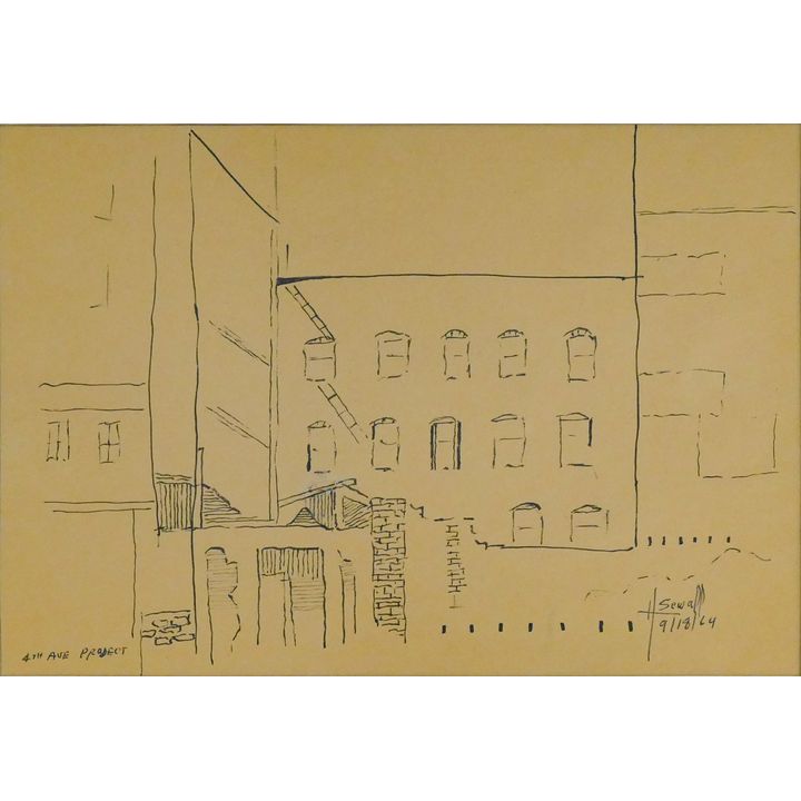 Howard Sewall ''4th Ave Project'' 1964 Ink Drawing Matted 13''x17''