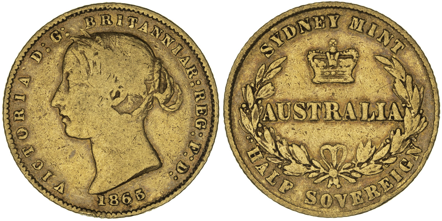 Victoria, Sydney Mint - Type II, Half Sovereign, 1865, VG
