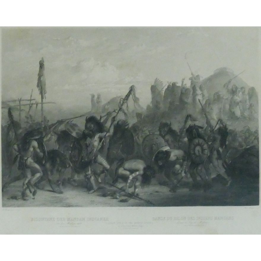 Antique Karl Bodmer ''Bison-Dance of the Mandan Indians'' Engraving