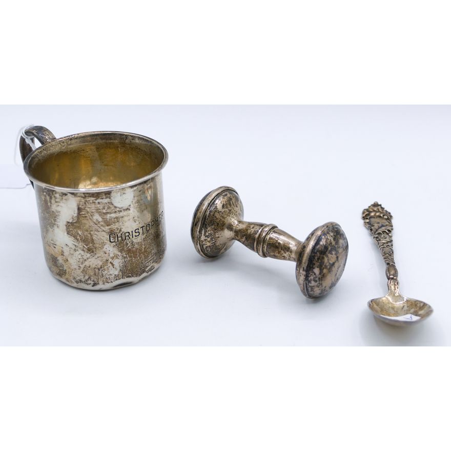 3pc Sterling Mug, Rattle & Spoon - 125 Grams