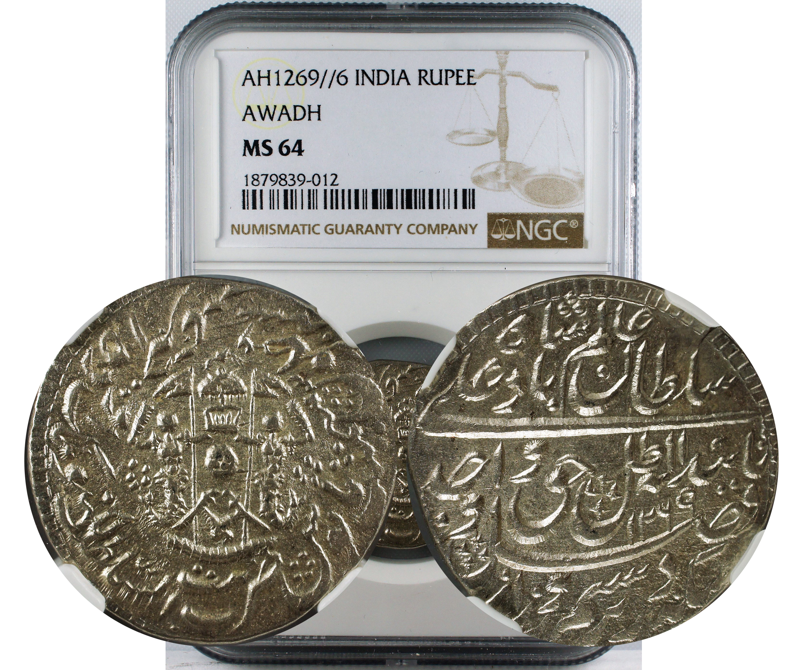 AH 1269//6 INDIA RUPEE AWADH MS64