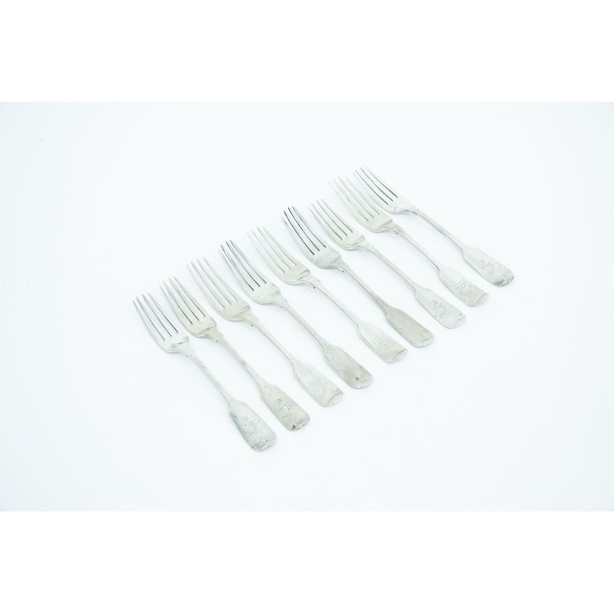 Nine silver Fiddle pattern dessert forks