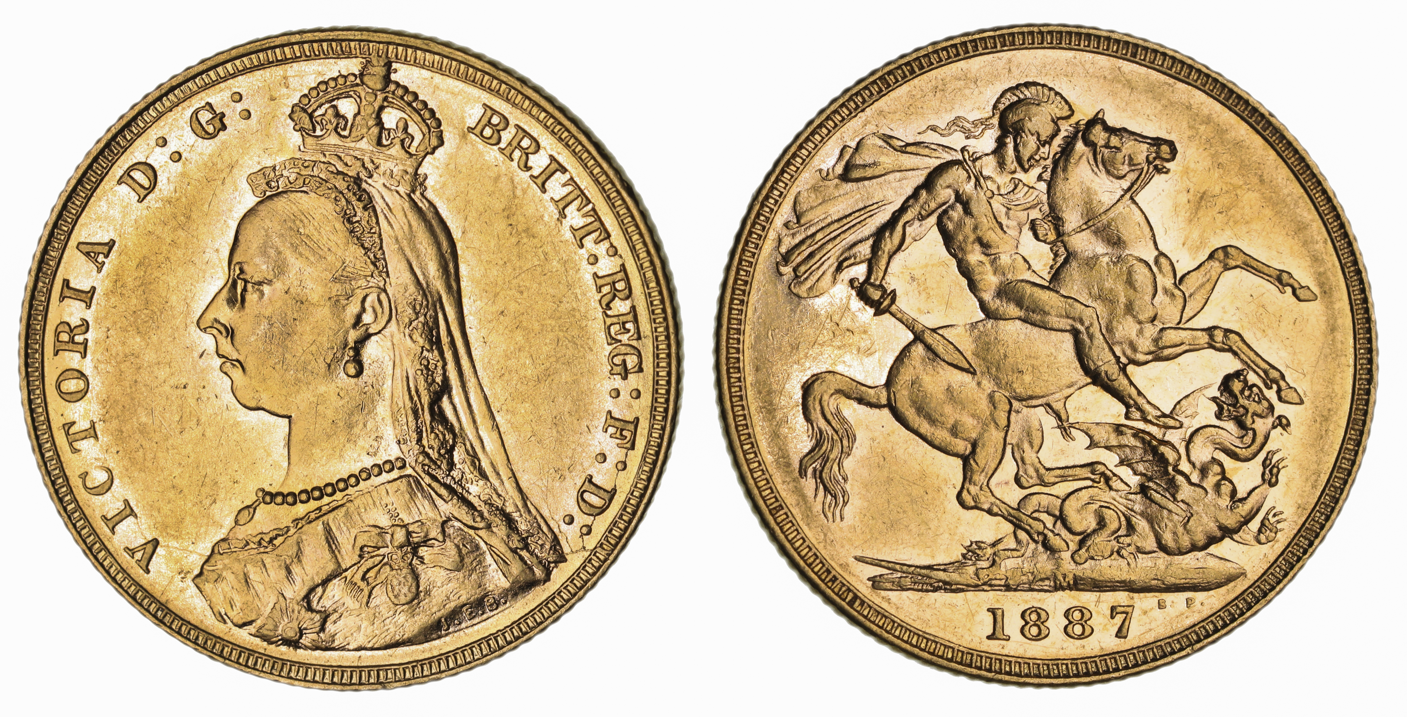Victoria, St. George Reverse - Melbourne Mint - Jubilee, Sovereign, 1887, EF
