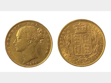 1871 Queen Victoria Young Head London Mint #Die 26 Shield Gold Sovereign.