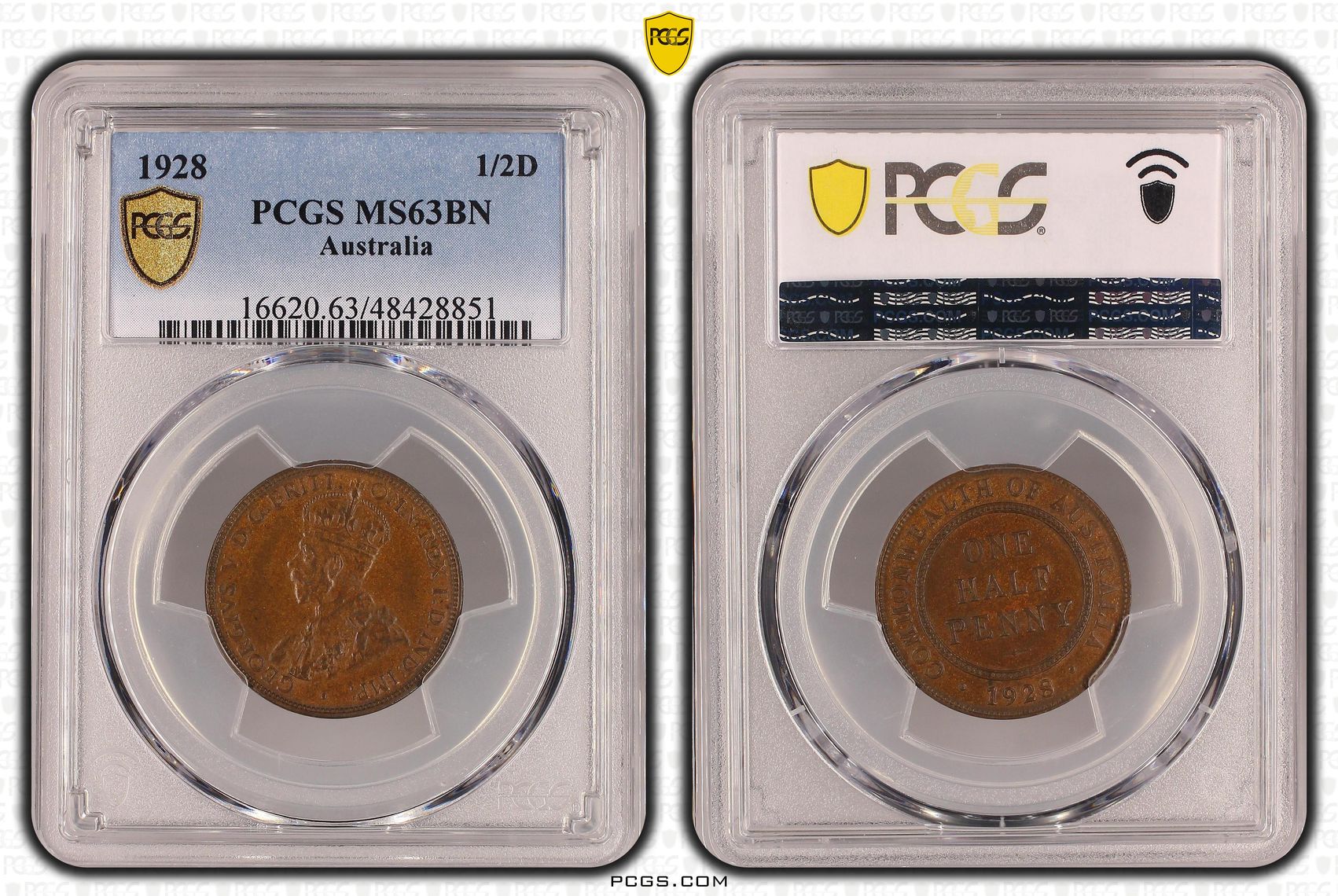 Halfpenny, 1928, PCGS MS 63BN