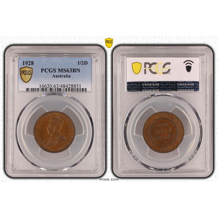 Halfpenny, 1928, PCGS MS 63BN