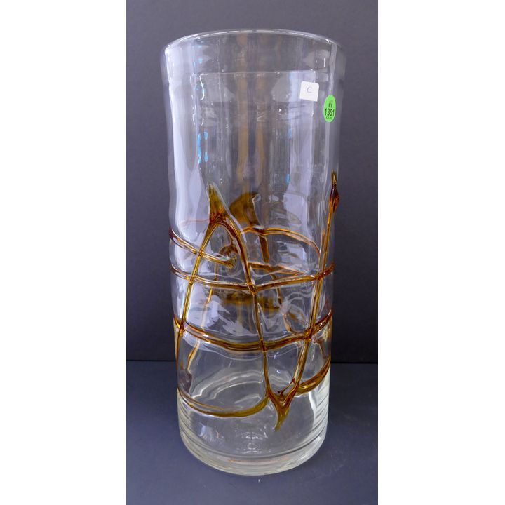 Midcentury Studio Glass Cylinder Vase- 13.5''