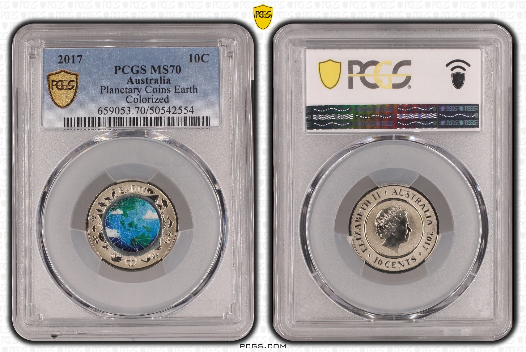 Planetary Coins Earth Colorized, Ten Cent, 2017, PCGS MS70