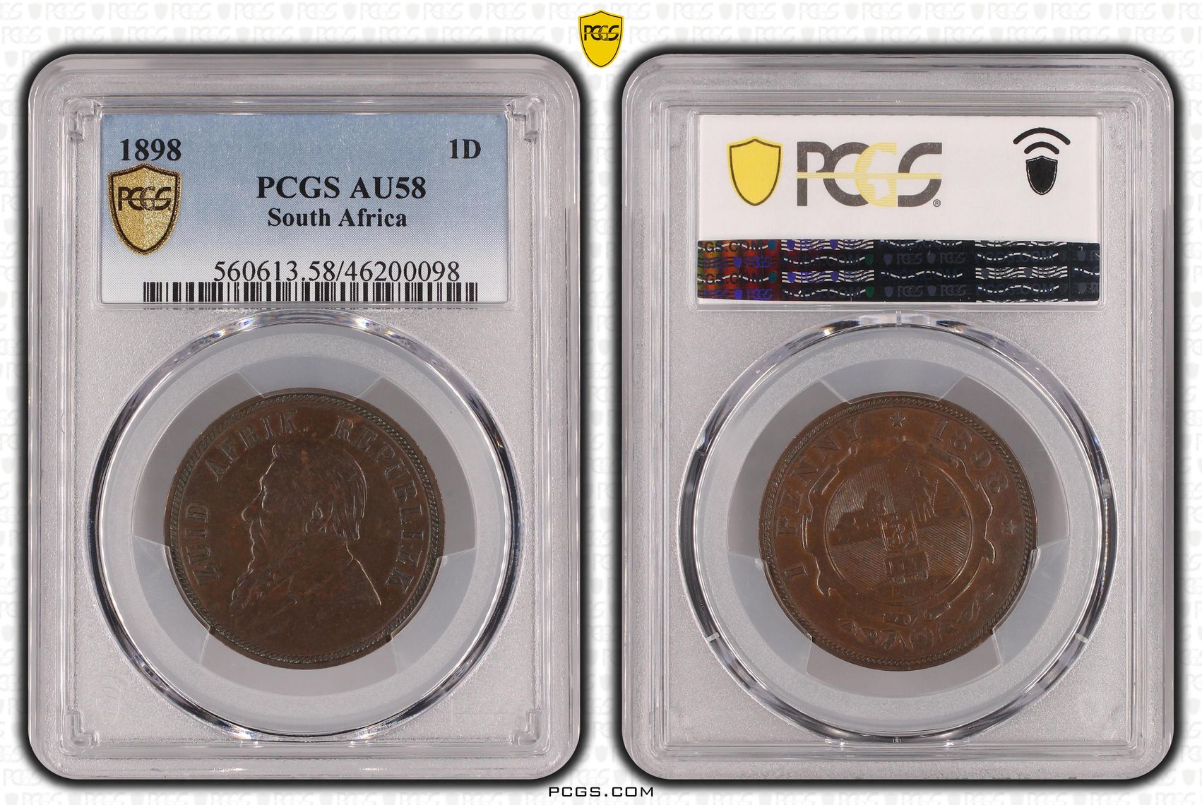 South Africa, Penny, 1898, PCGS AU58BN