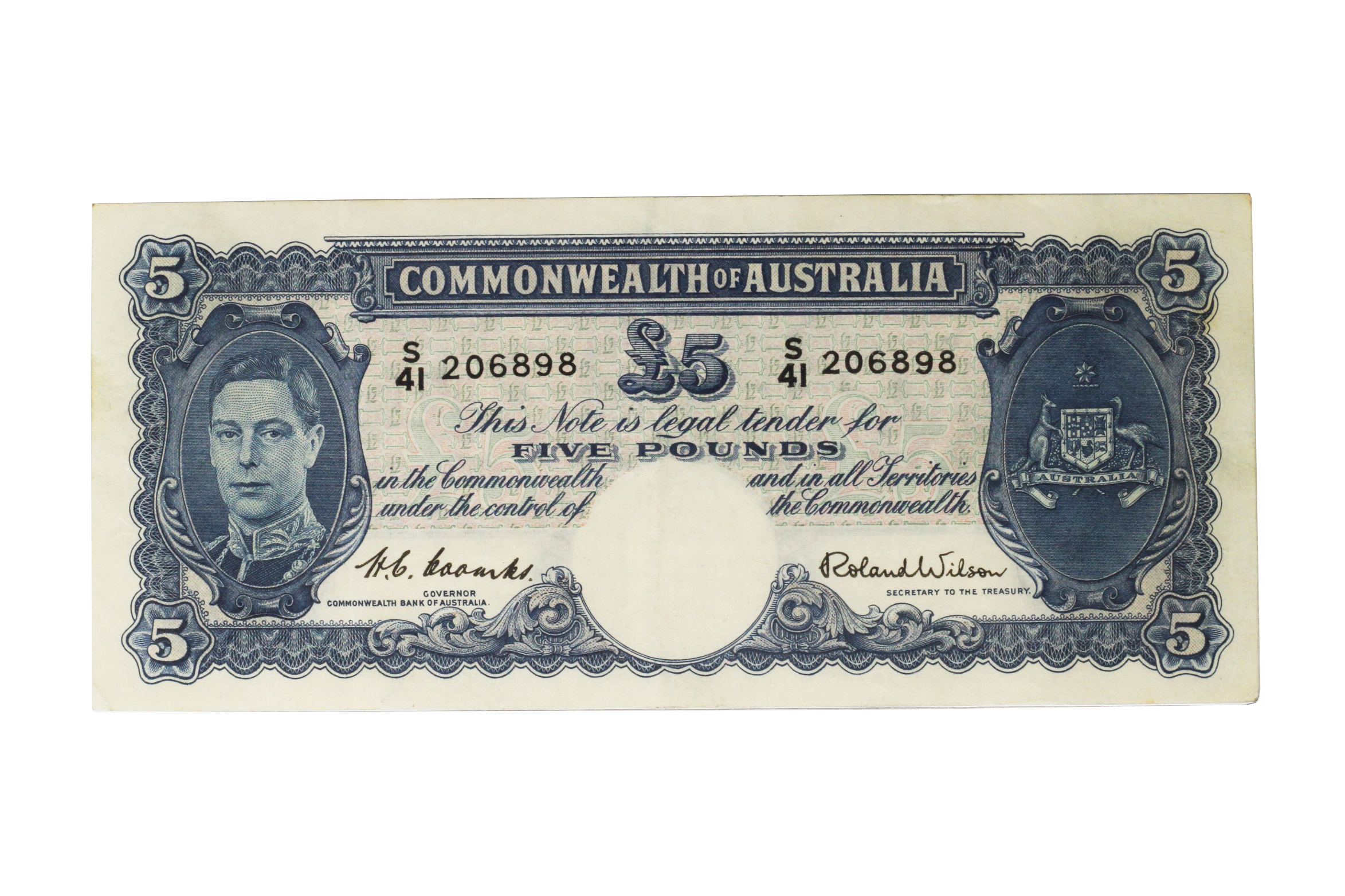 1914. · George VI, Five Pounds, 1952, AU53