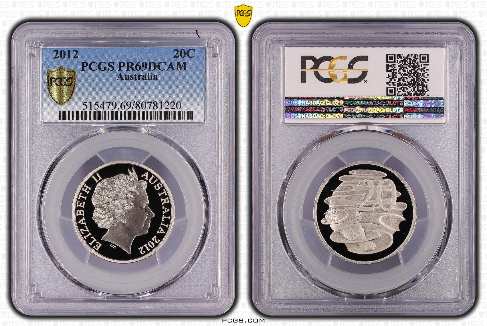 Elizabeth II, Twenty Cent, 2012, PCGS PR69DCAM