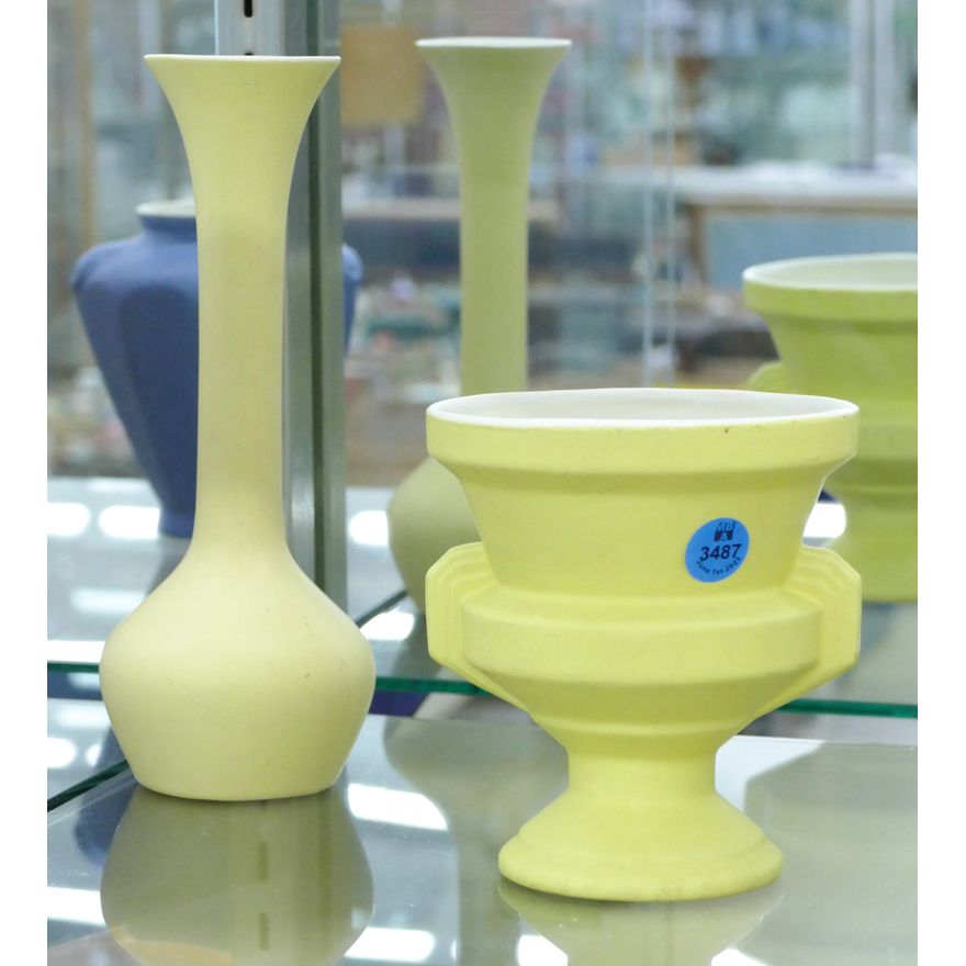 2pc Coors Pottery Yellow Vases 5'' and 9''