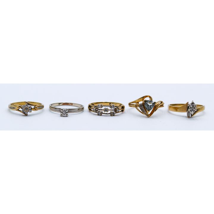 5pc Ladies 10k Diamond Rings Size 6.5-7-8.25 - 10 Grams TW