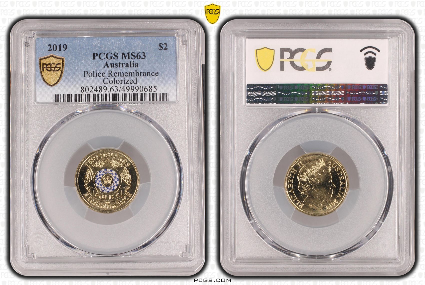Police Remembrance Colourised, Two Dollar, 2019, PCGS MS63