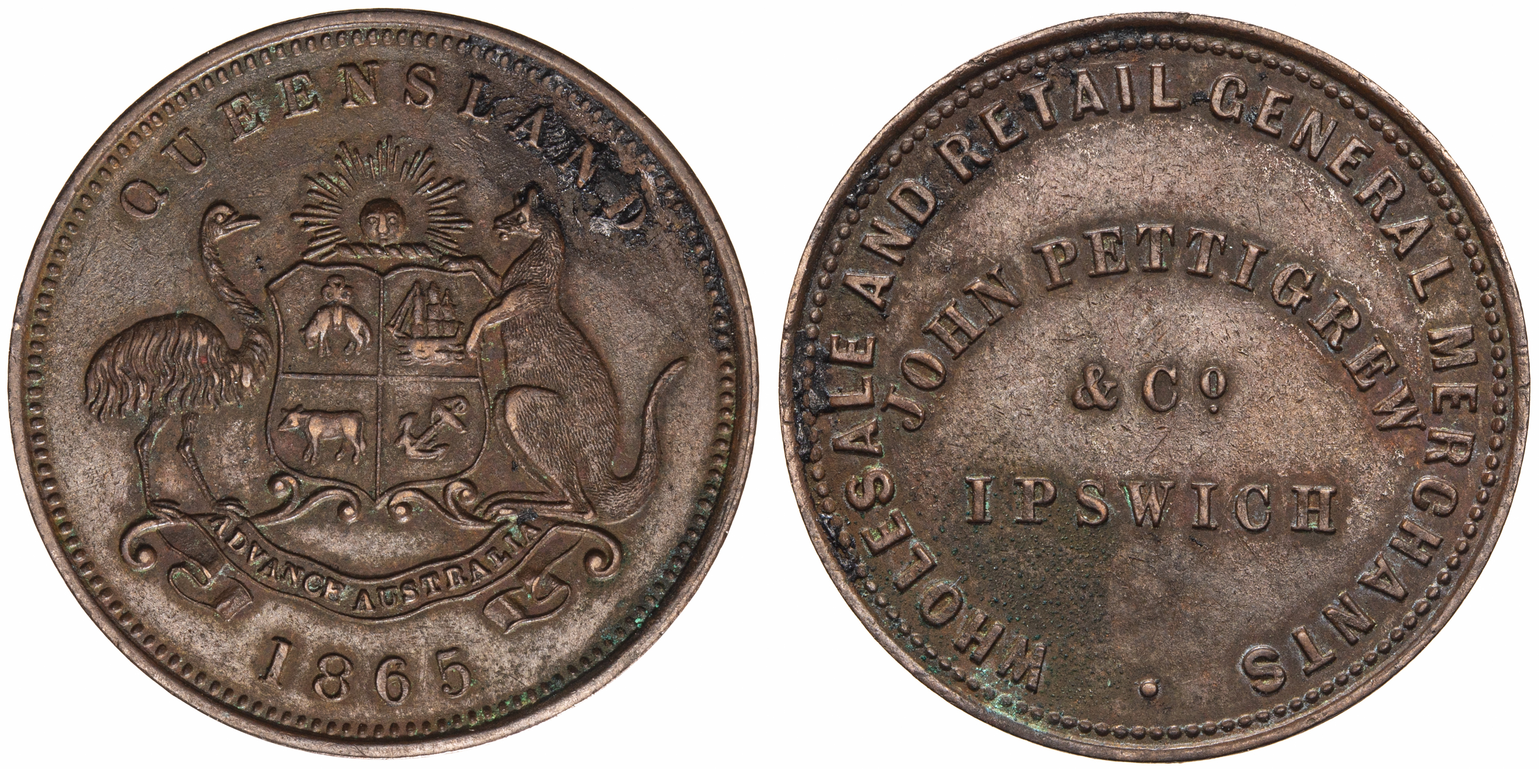 A.229 - Pettigrew, John & Co., Ipswich, Penny, 1865, EF