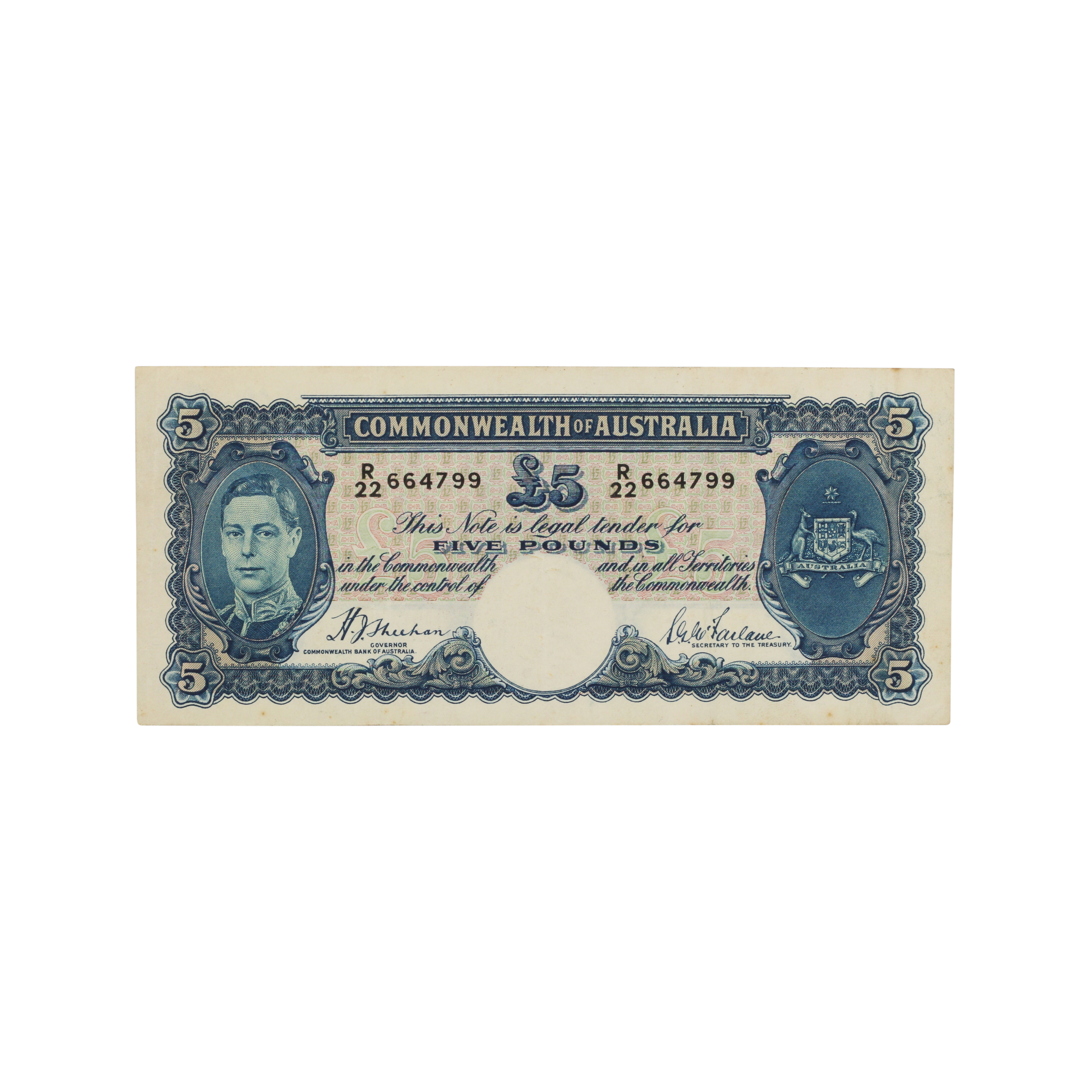1906. · Sheehan/MacFarlane, Five Pounds, 1939, gVF