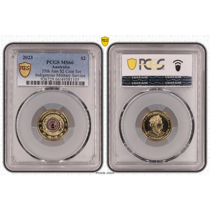 Elizabeth II, 35th Ann $2 Coin Set Colorized - Indigenous Military Service , Two Dollar, 2023, PCGS MS66