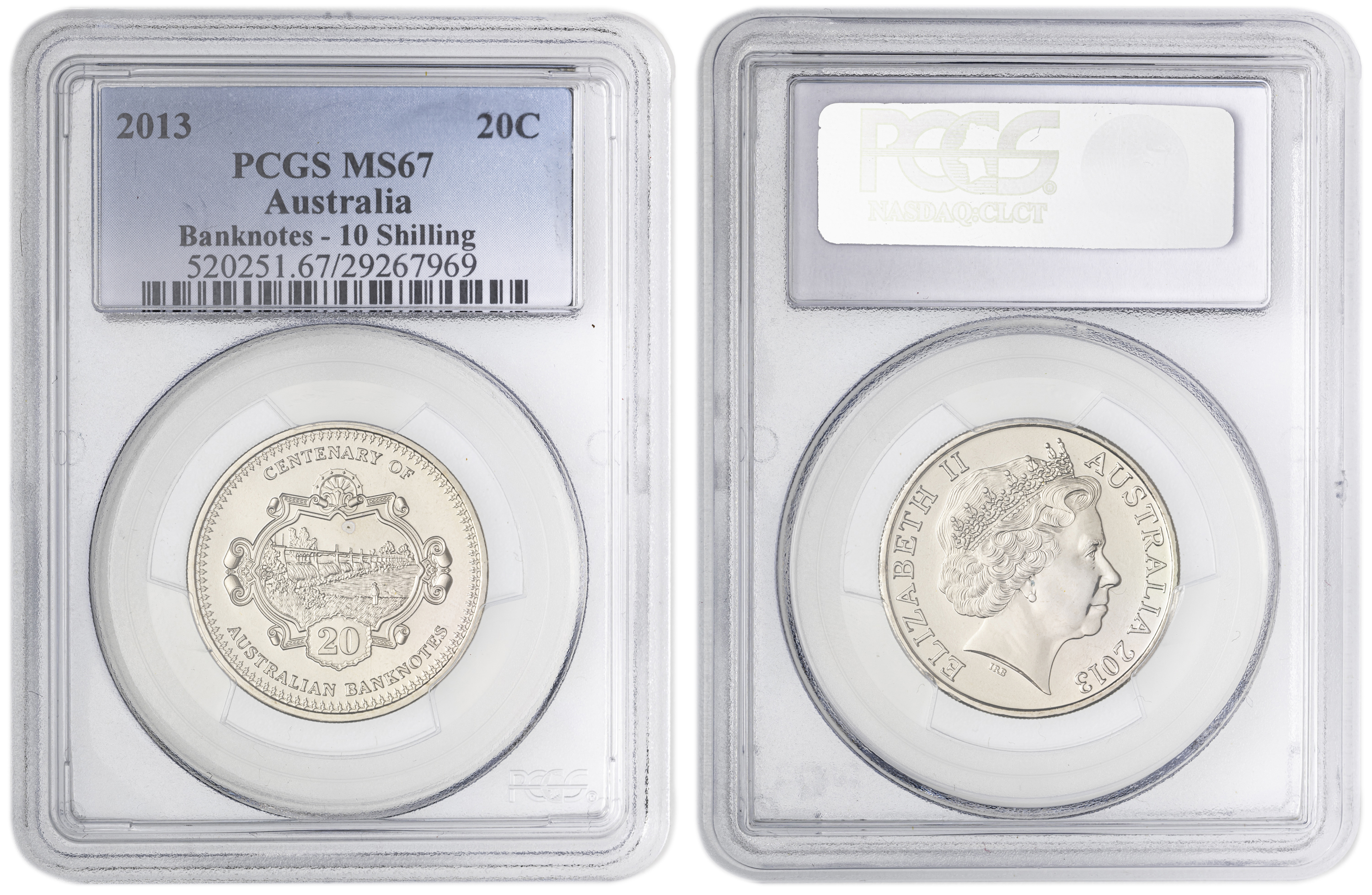 Banknotes - 10 Shilling , Twenty Cent, 2013, PCGS MS67
