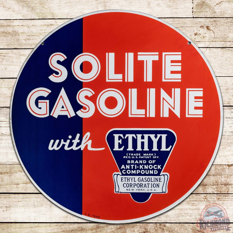 Exceptional Standard Oil Solite Ethyl Gasoline w/ Logo 30" Double Sided Porcelain Sign