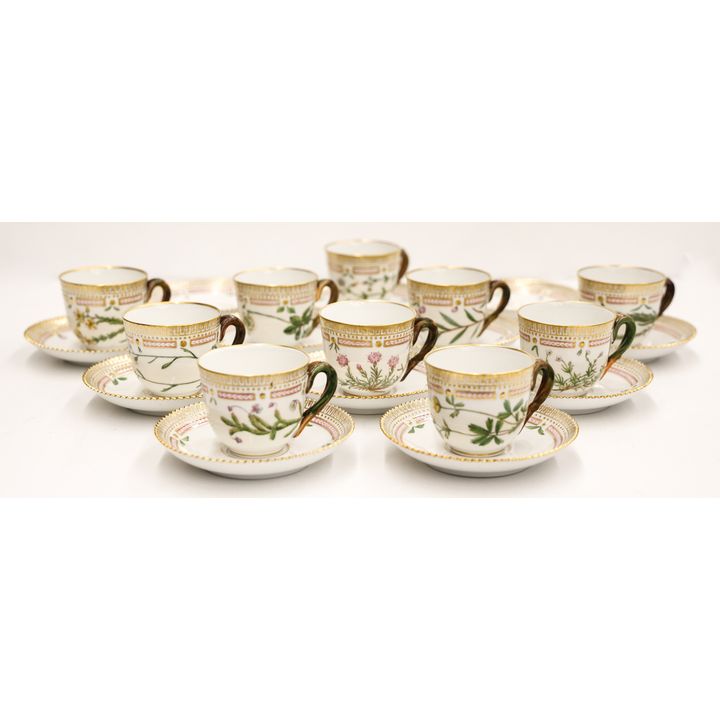 Set 10 Royal Copenhagen Flora Danica Demi Cup Saucers