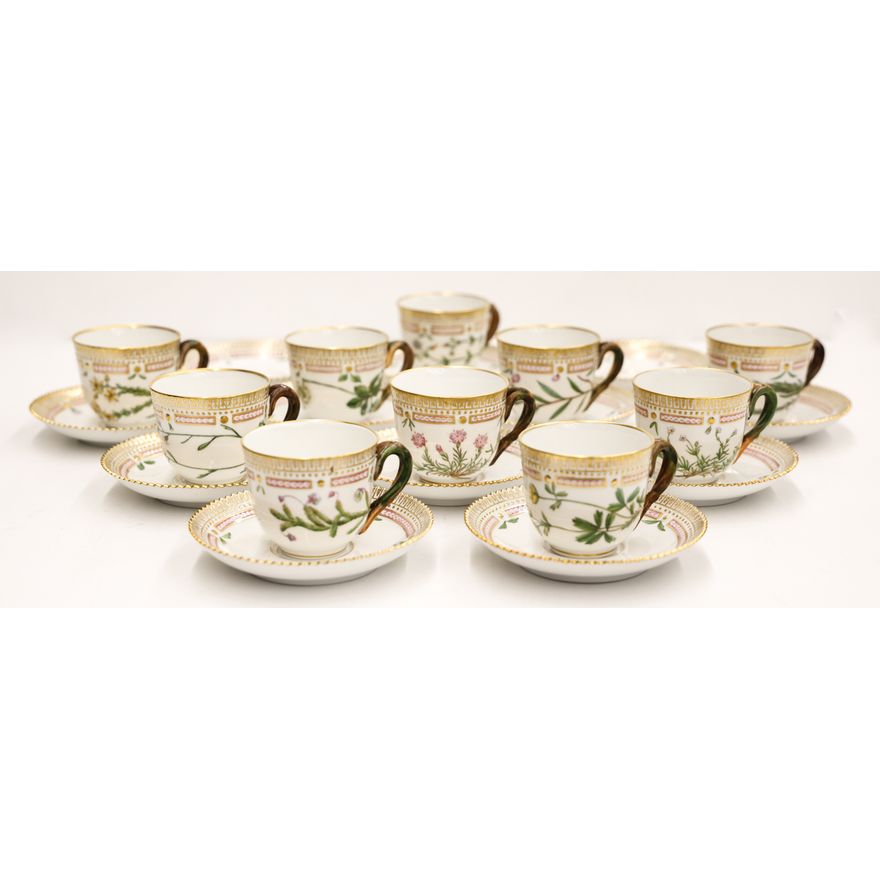 Set 10 Royal Copenhagen Flora Danica Demi Cup Saucers