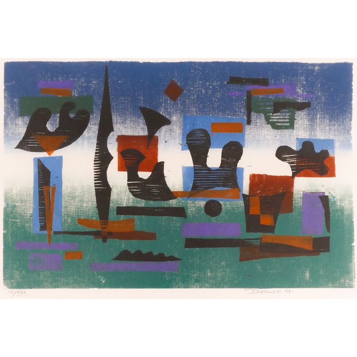 Werner Drewes ''Aqautic Ballet'' 1979 Woodcut