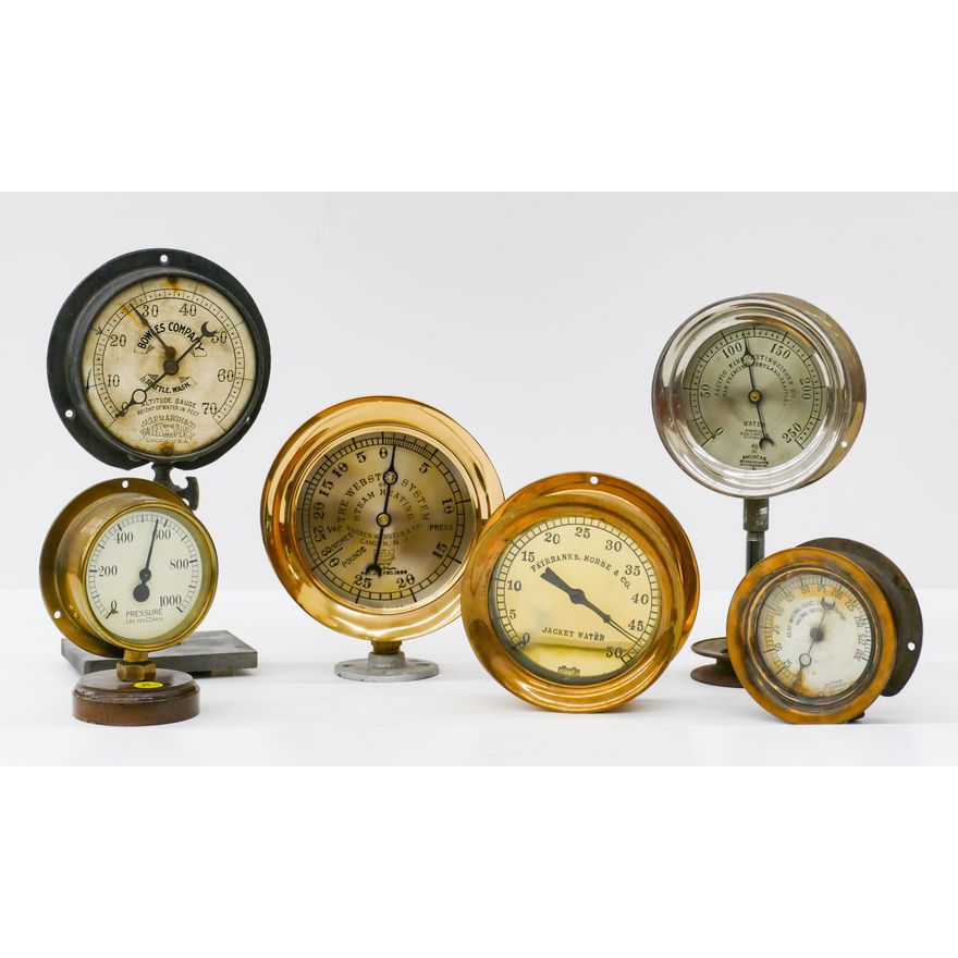6pc Vintage Pressure Gauges  Approx 5-12''