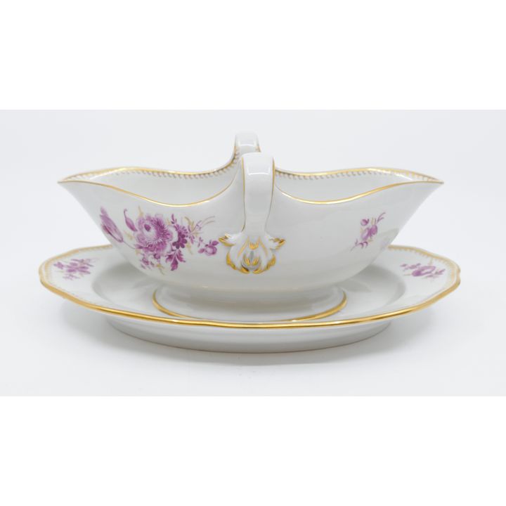Meissen Pink Flower Porcelain Gravy Boat
