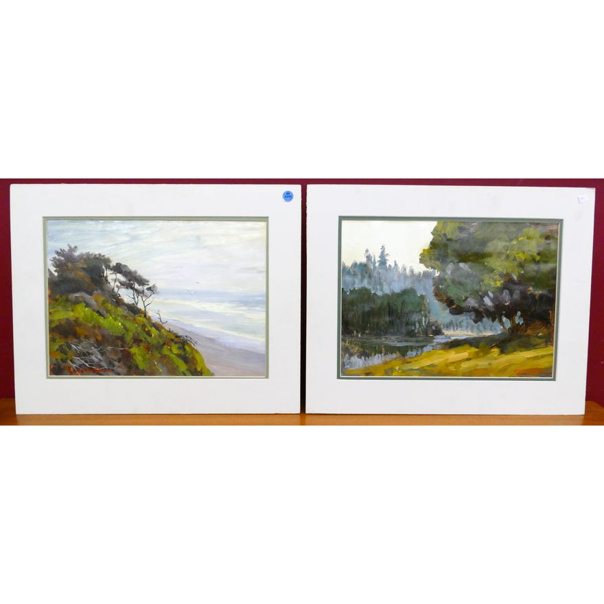 2pc Ch. Christophersen Landscape Oil Painting Matted 16''x20''