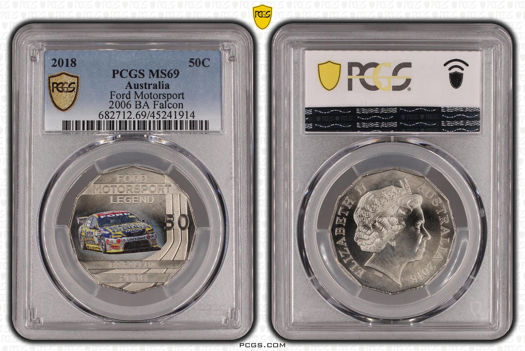2018 Australia Fifty Cent, 50c Ford Motorsport - 2006 BA Falcon PCGS - MS69 -914