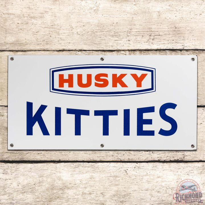 NOS Husky Service Station Kitties Single Sided Porcelain Sign w/ Logo